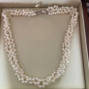 Triple Strand 17" Gorgeous 3-4mm South Sea White Pearl Twist Necklace